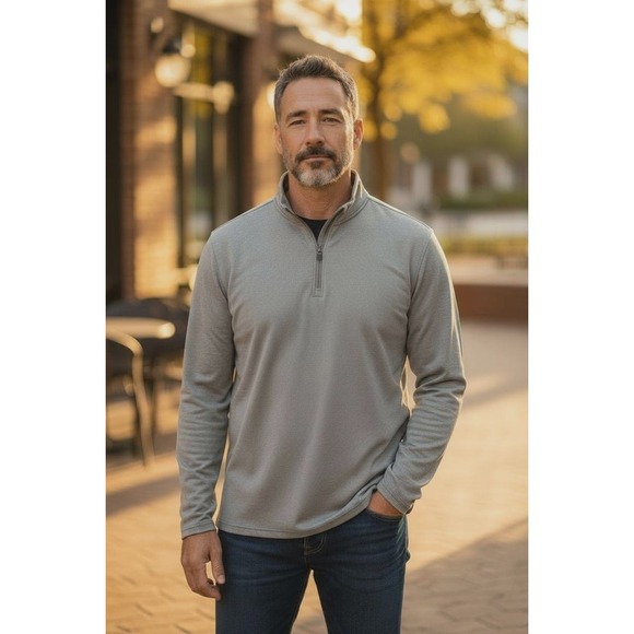 Gerry Weber Other - GERRY Men's 1/4 Zip Pullover Shirt Size L Tan Gray Stripe Long Sleeve Athletic